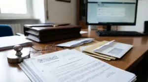 Documenti e buste su una scrivania con una comunicazione dell’Agenzia Entrate-Riscossione, in un ufficio